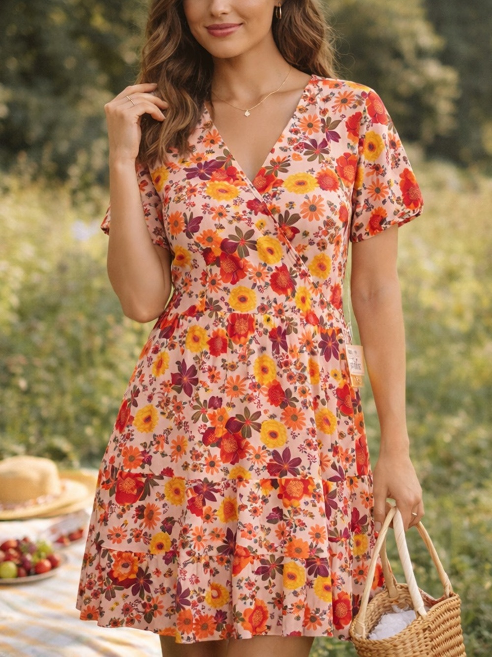 Gymboree Floral Dress Pink Orange Cotton Size S NWT